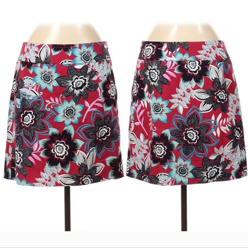 Talbots‎ Floral Print Artsy Boho Feminine Party Red Mini Skirt 6